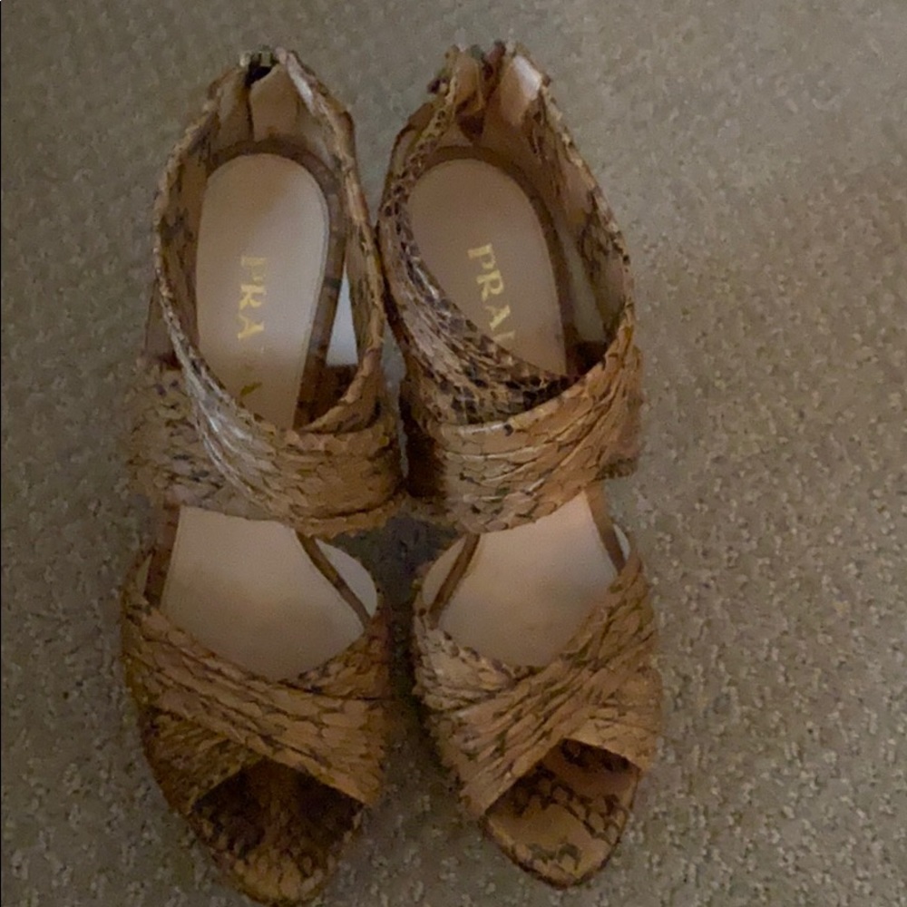 Prada tan python leather sandals